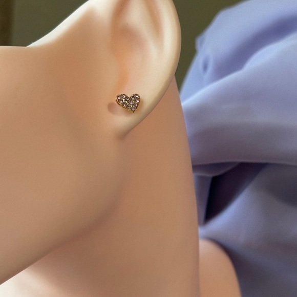 NEW | 18K Gold PlatedHeart Earrings with Pink Gems - Picture 3 of 3